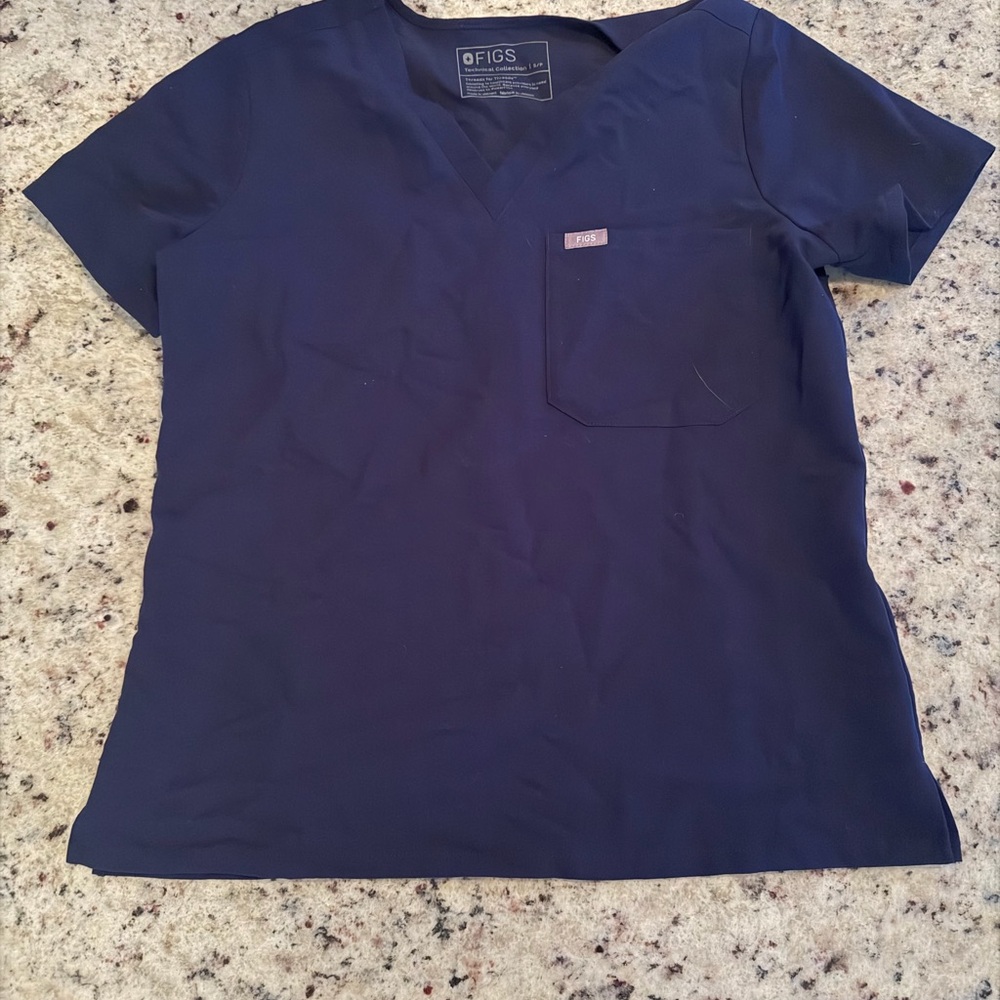 Figs Navy Blue V-Neck Scrub Top